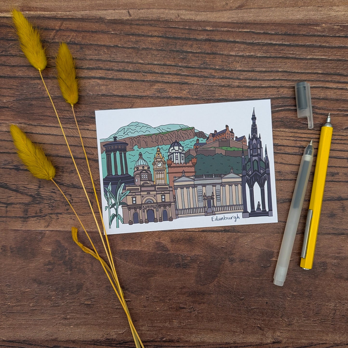 Edinburgh Landmarks Illustrated Postcard