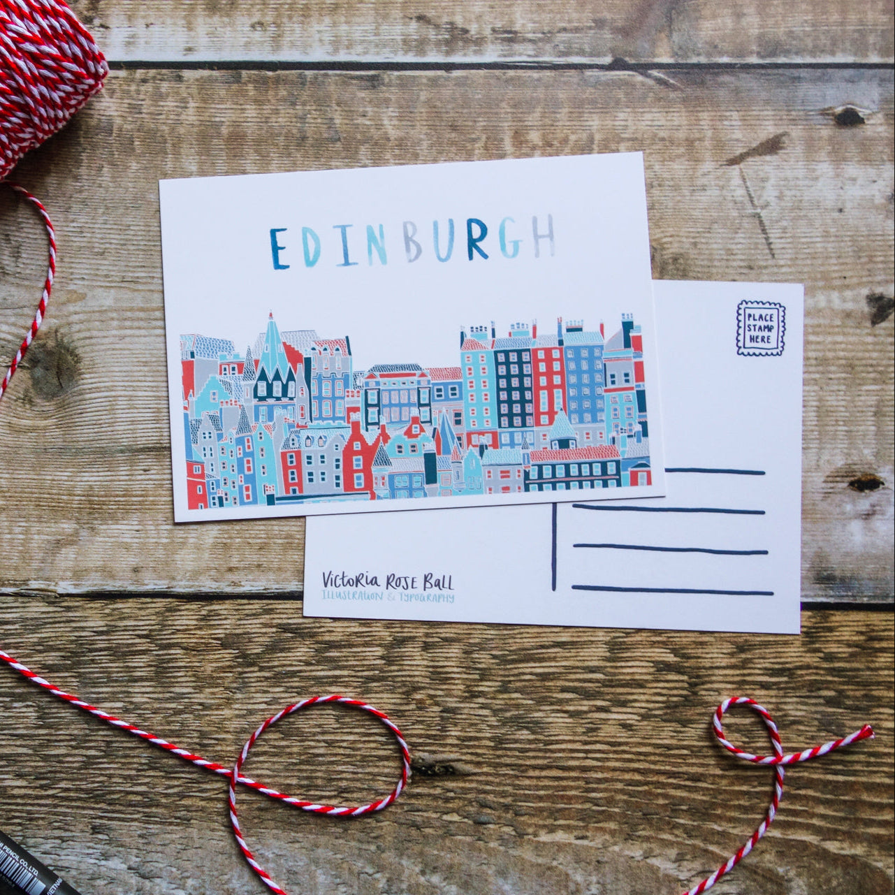 Edinburgh Cityscape Postcard - Victoria Rose Ball