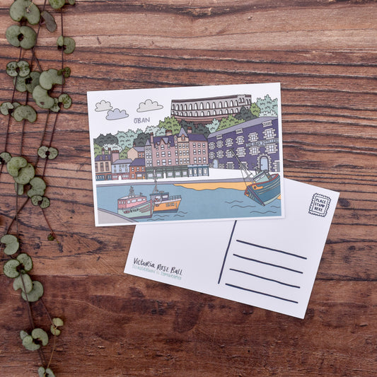 Oban Scotland Illustrated Postcard