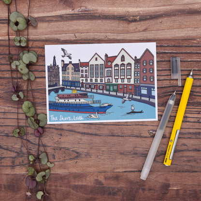 The Shore Edinburgh Illustrated Postcard