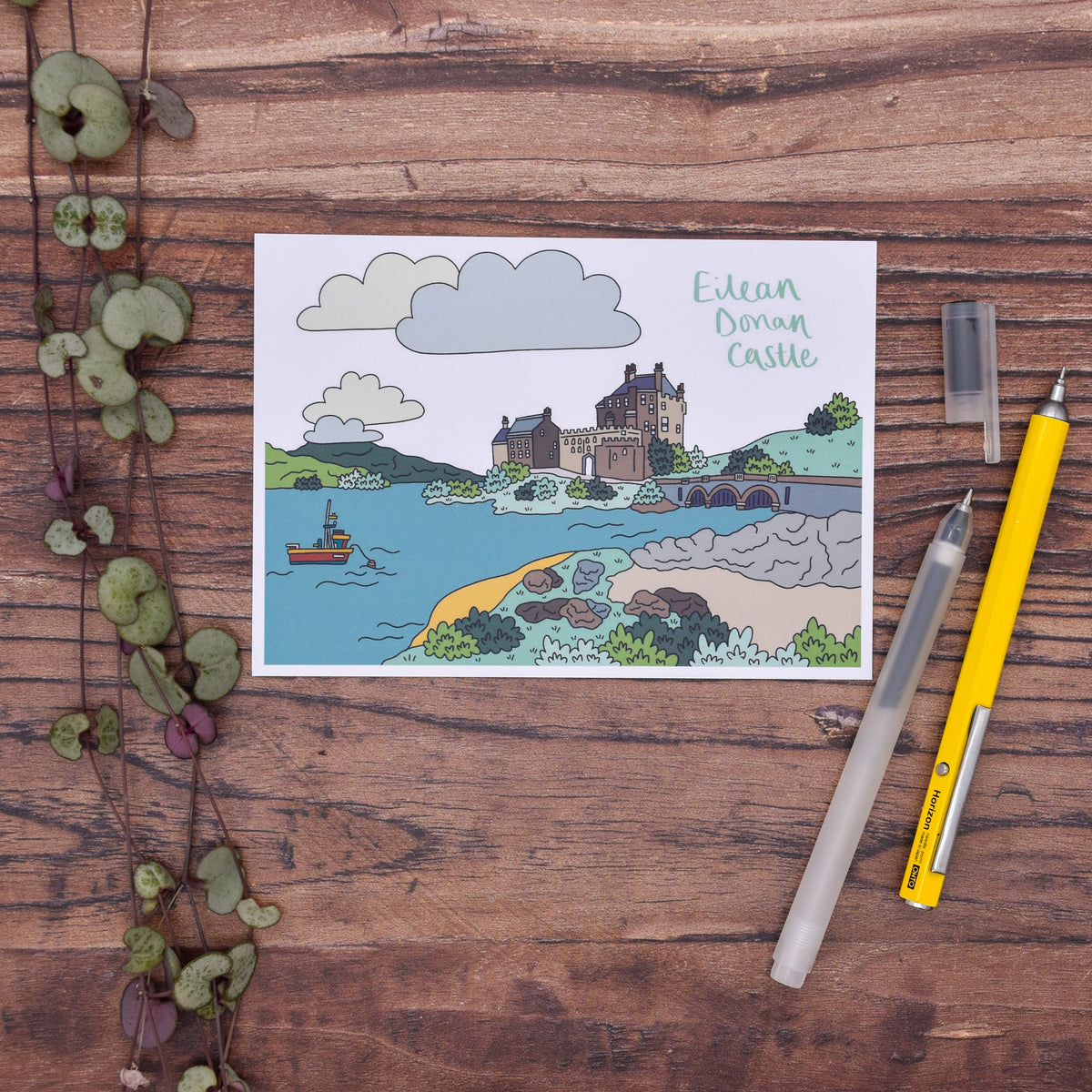 Eilean Donan Castle Scotland Illustrated Postcard