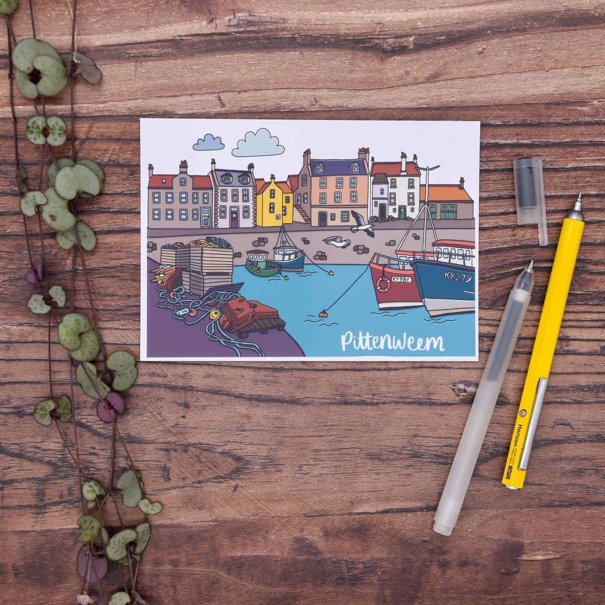 Pittenweem Fife Illustrated Postcard