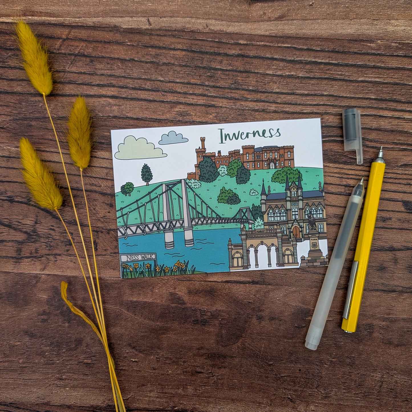 Inverness Landmarks Illustrated Postcard