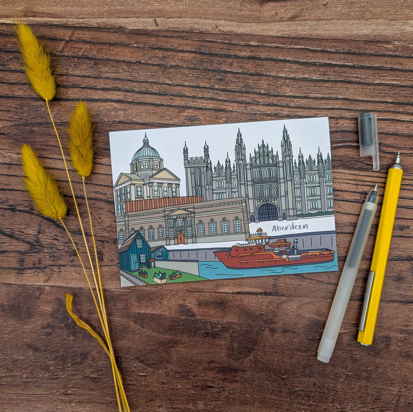Aberdeen Landmarks Illustrated Postcard