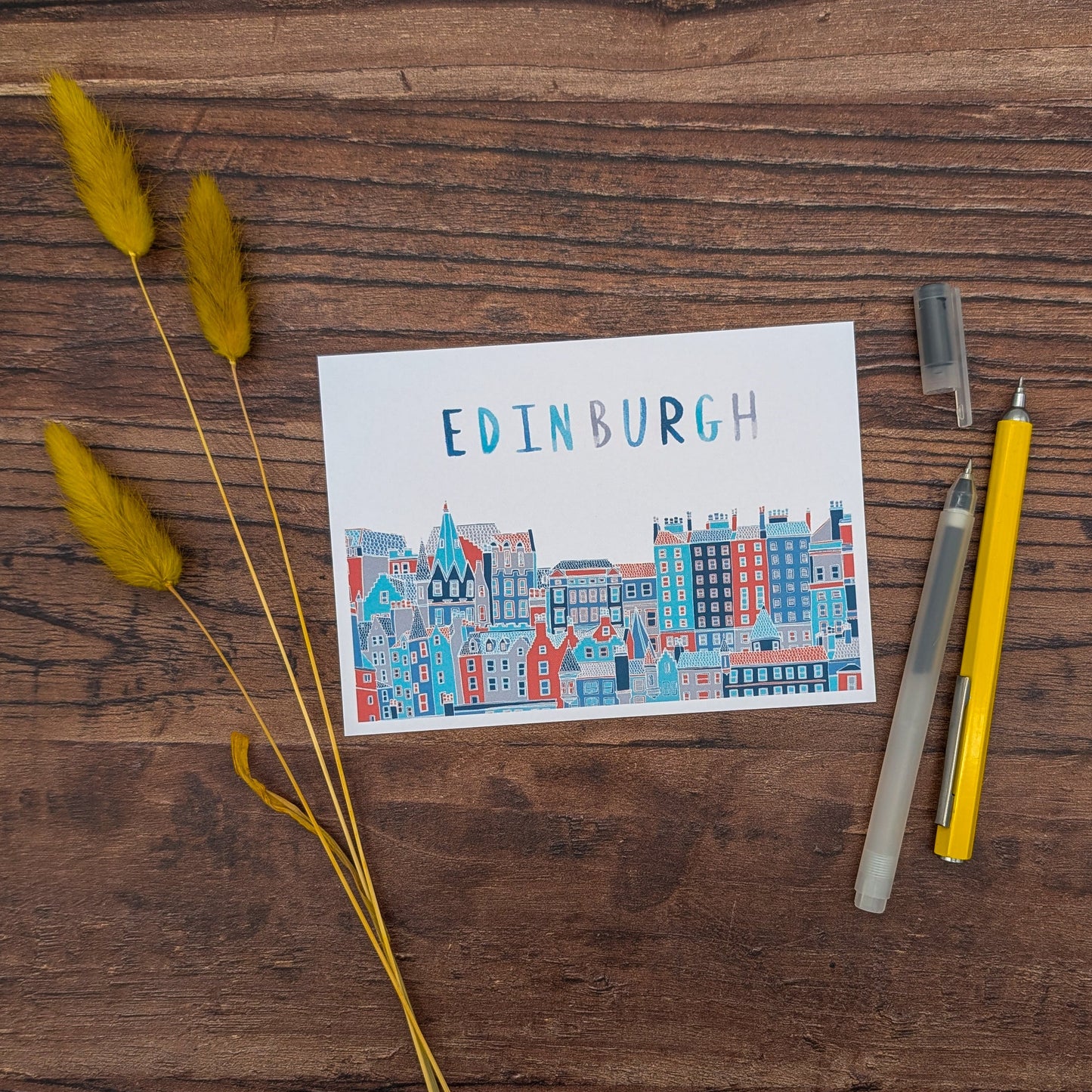 Edinburgh Cityscape Illustrated Postcard