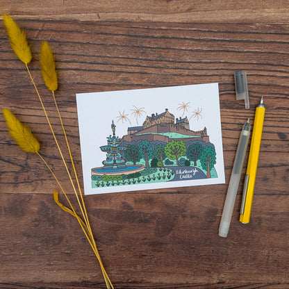 Edinburgh Castle Illustrated Postcard