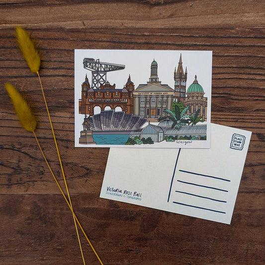 Glasgow Landmarks Illustrated Postcard