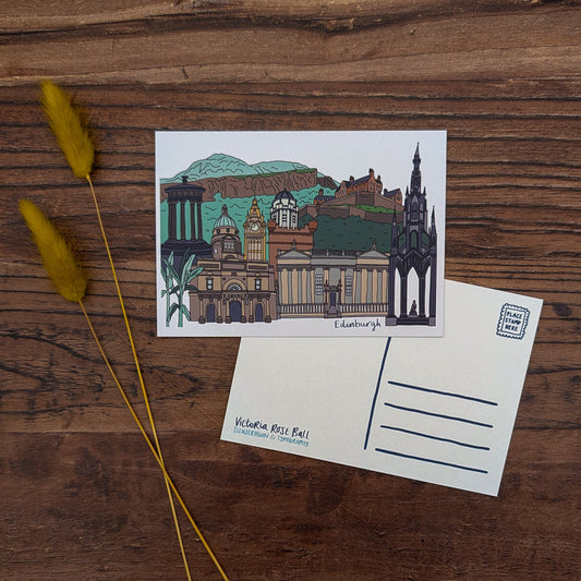 Edinburgh Landmarks Illustrated Postcard