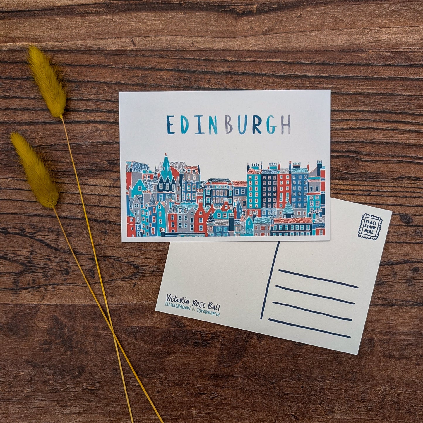 Edinburgh Cityscape Illustrated Postcard