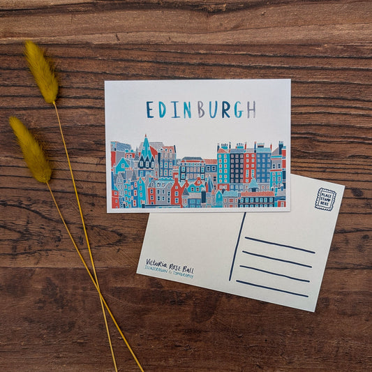 Edinburgh Cityscape Illustrated Postcard