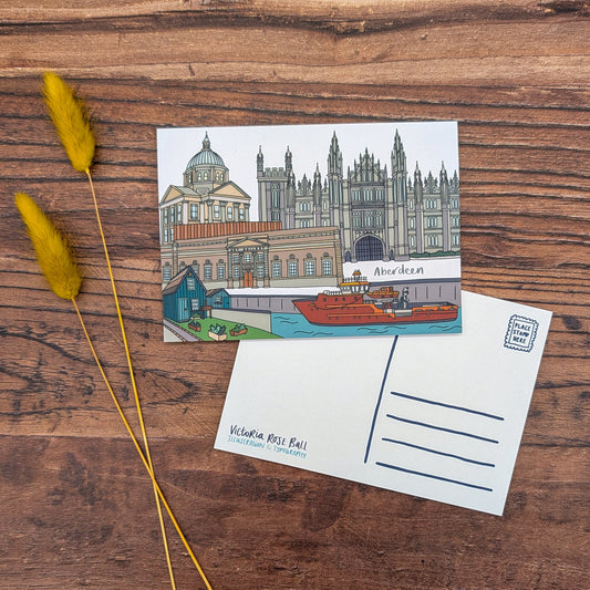 Aberdeen Landmarks Illustrated Postcard
