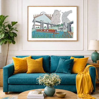 Kelpies & Falkirk Wheel Illustrated Print
