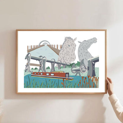 Kelpies & Falkirk Wheel Illustrated Print