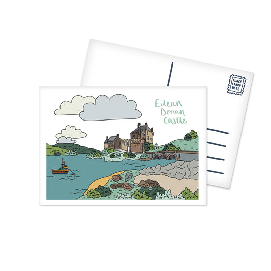 Eilean Donan Castle Scotland Illustrated Postcard