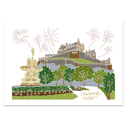 Edinburgh Castle and Fountain Print - Victoria Rose Ball
