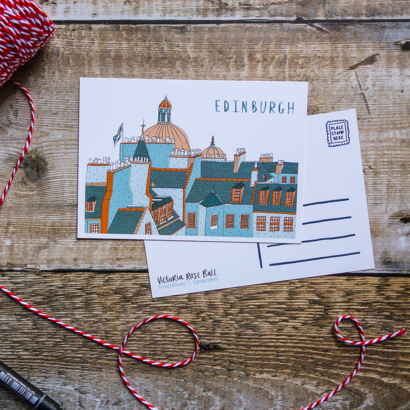 Edinburgh Skyline Postcard - Victoria Rose Ball